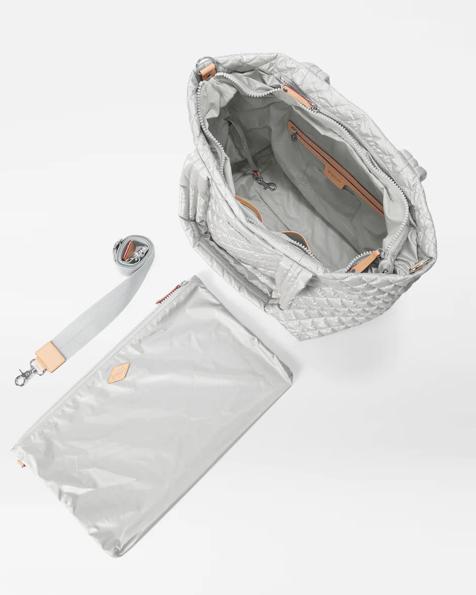MZ WALLACE MEDIUM METRO TOTE DELUXE IN OYSTER METALLIC