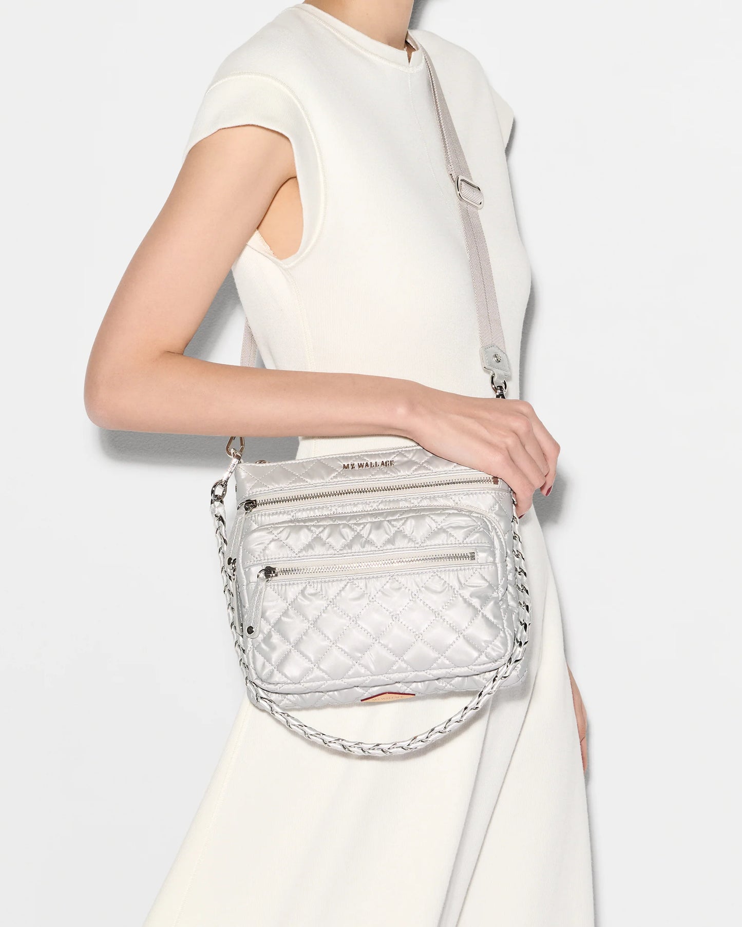 MZ WALLACE DOWNTOWN CROSBY BAG IN METALLIC OYSTER