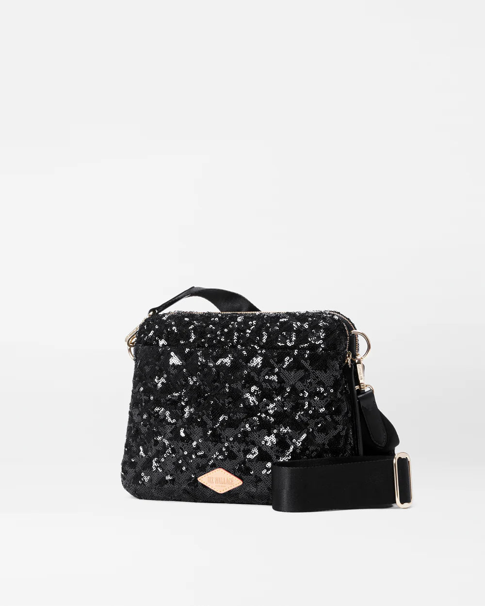 MZ WALLACE QUILTED MADISON CROSSBODY IN BLACK SEQUIN