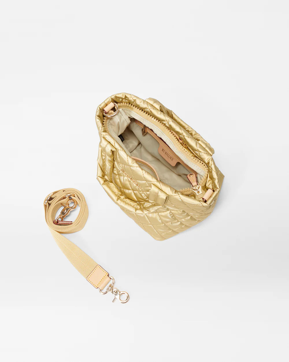MZ WALLACE MICRO METRO TOTE DELUXE IN LIGHT GOLD METALLIC PEARL