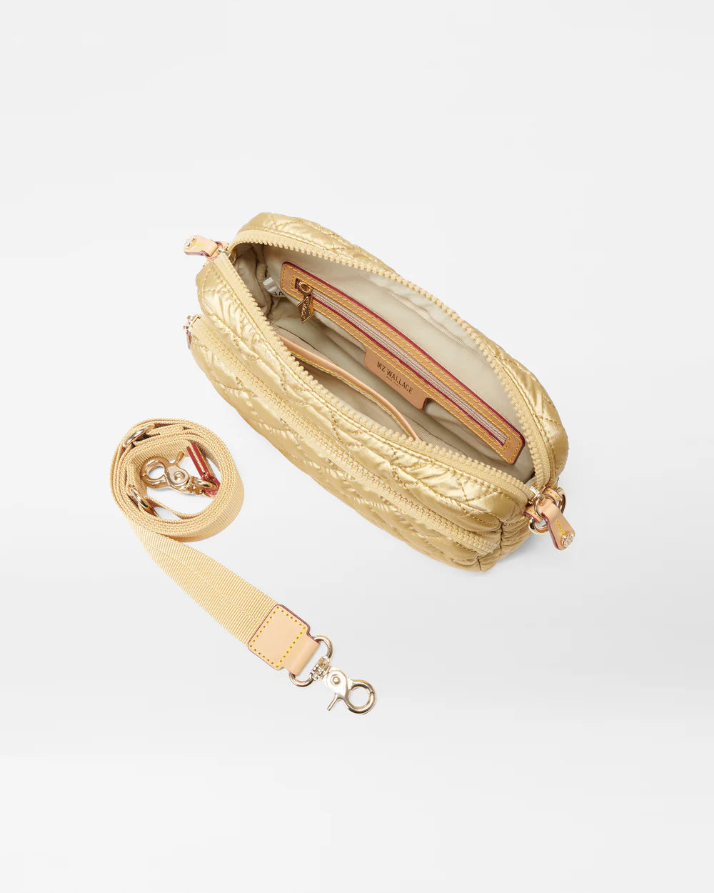 MZ WALLACE SMALL METRO CAMERA BAG IN LIGHT GOLD PEARL METALLIC