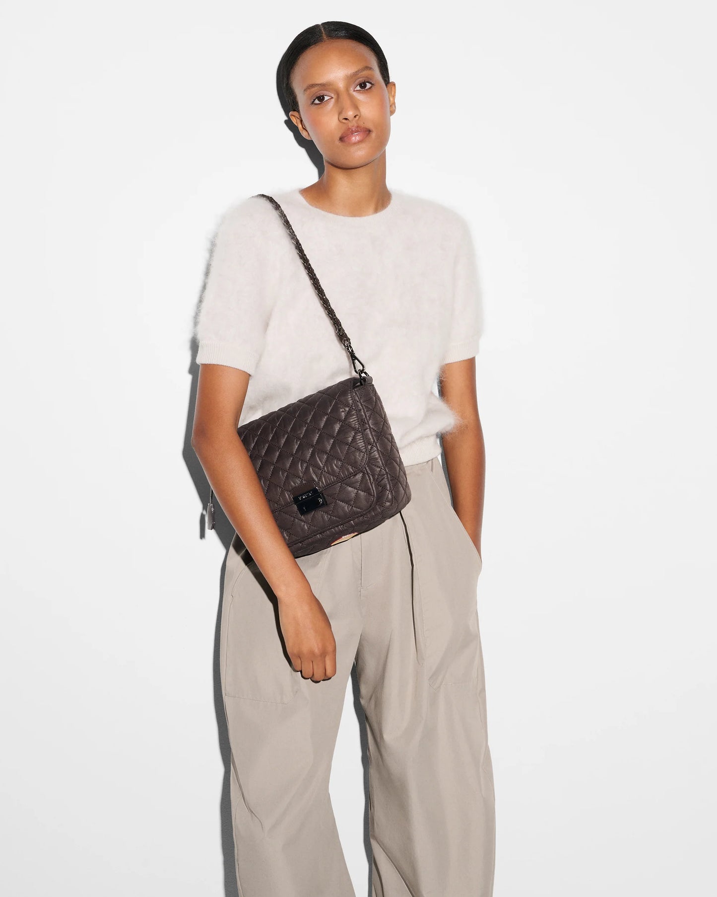 MZ WALLACE CROSBY LOCK CROSSBODY BAG IN ESPRESSO