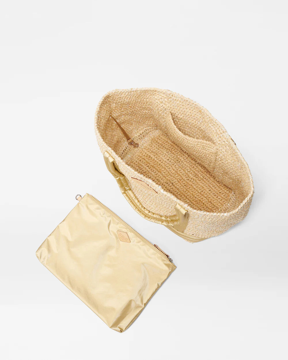 MZ WALLACE MEDIUM RAFFIA TOTE IN SEQUIN RAFFIA/LIGHT GOLD PEARL METALLIC