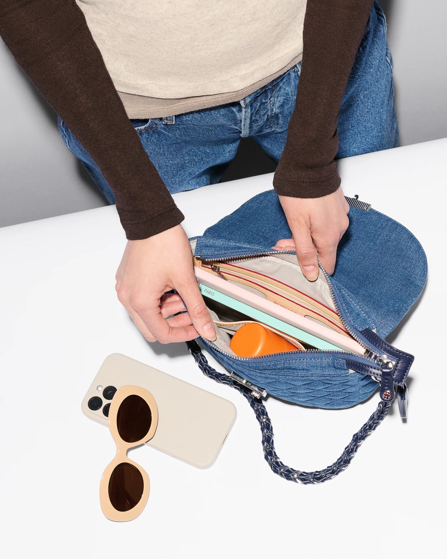 MZ WALLACE CROSBY LOCK SADDEL IN TRUE BLUE DENIM