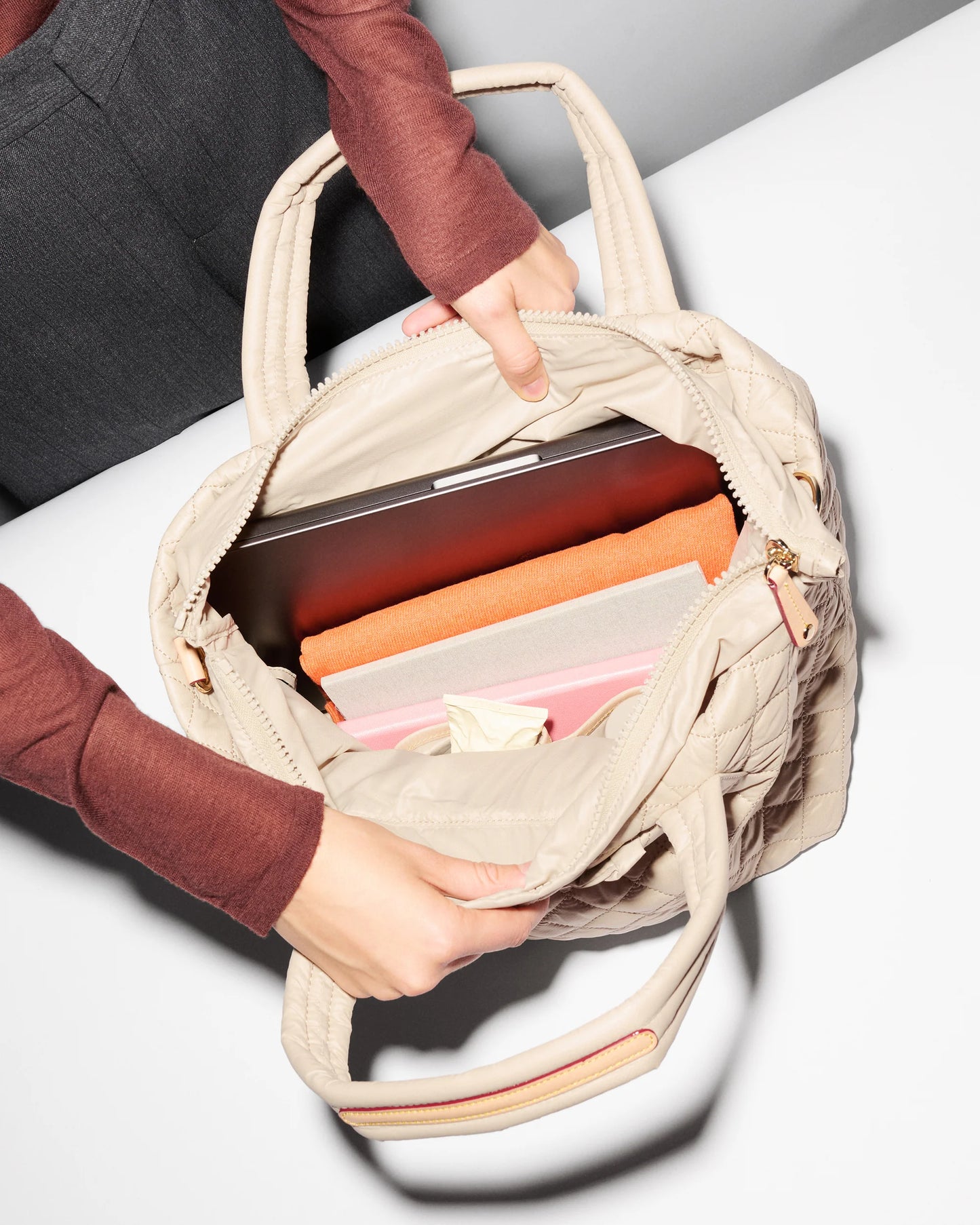 MZ WALLACE SMALL METRO TOTE DELUXE IN BUFF