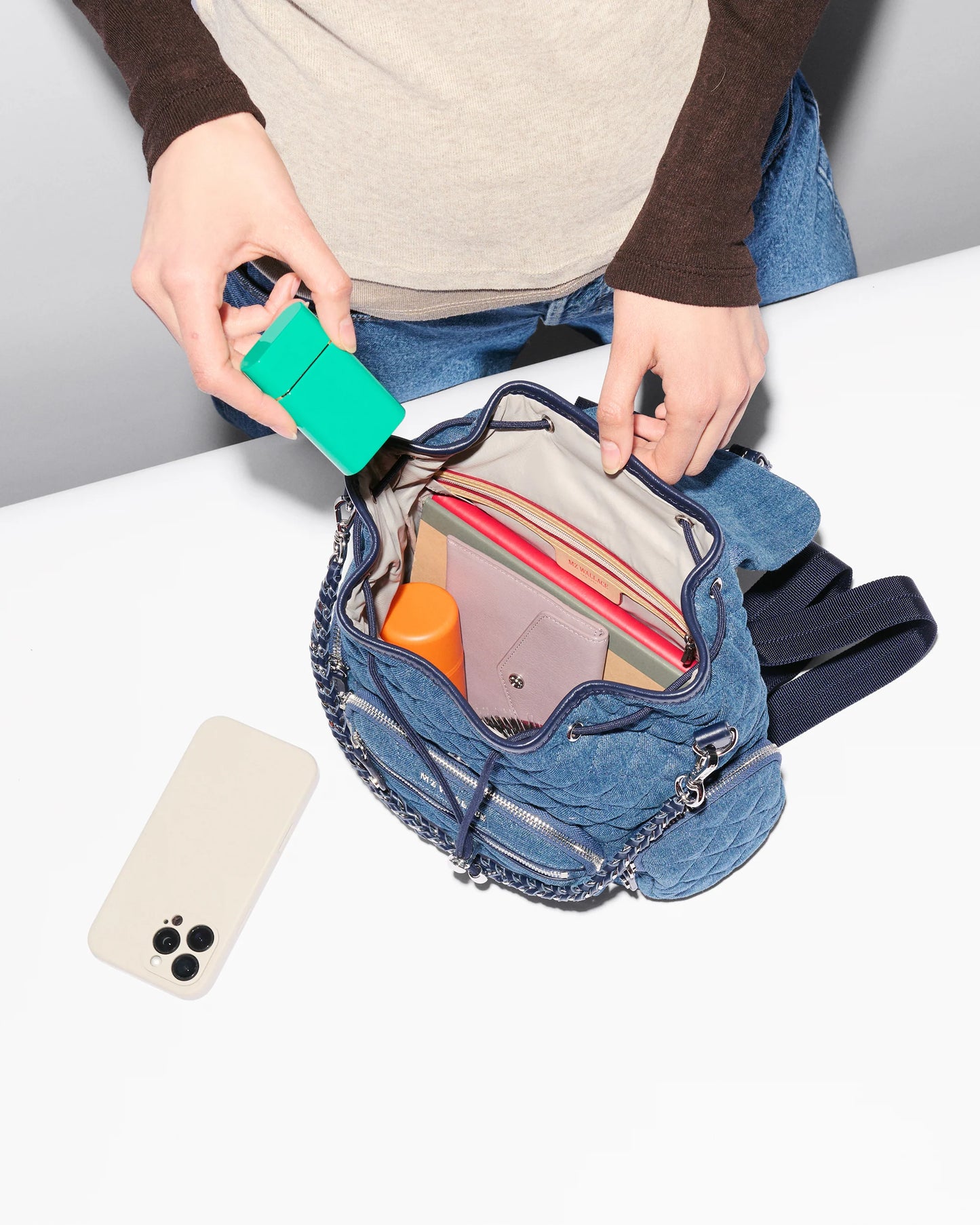 MZ WALLACE MINI CROSBY BACKPACK IN TRUE BLUE DENIM