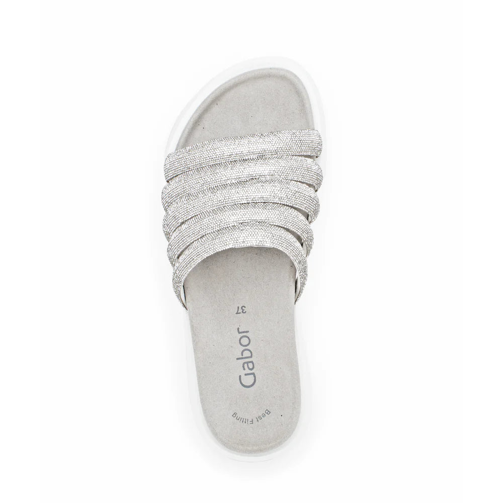 GABOR SLIP ON SANDAL IN SILVER