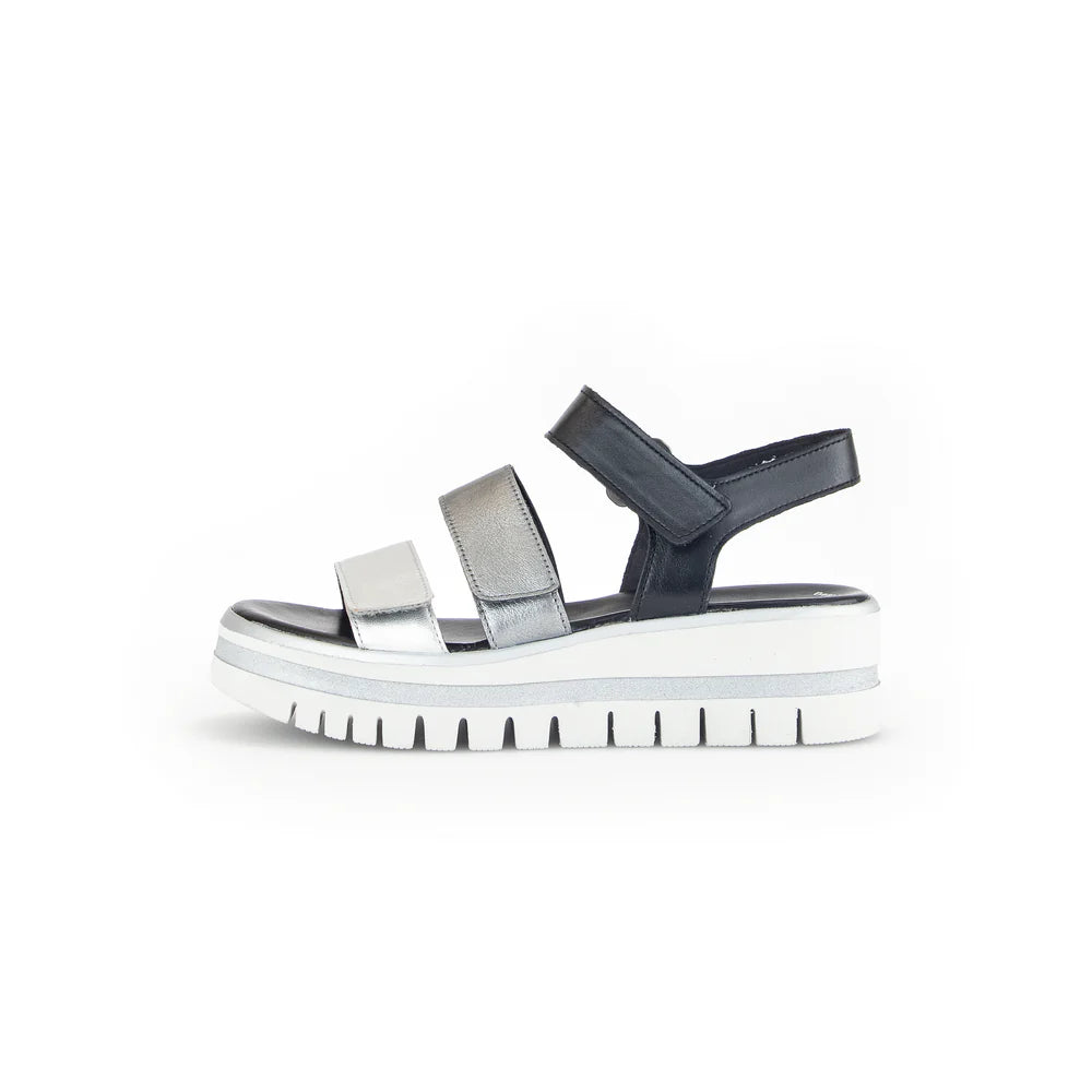 GABOR PLATFORM SANDAL IN SILVER/ STONE