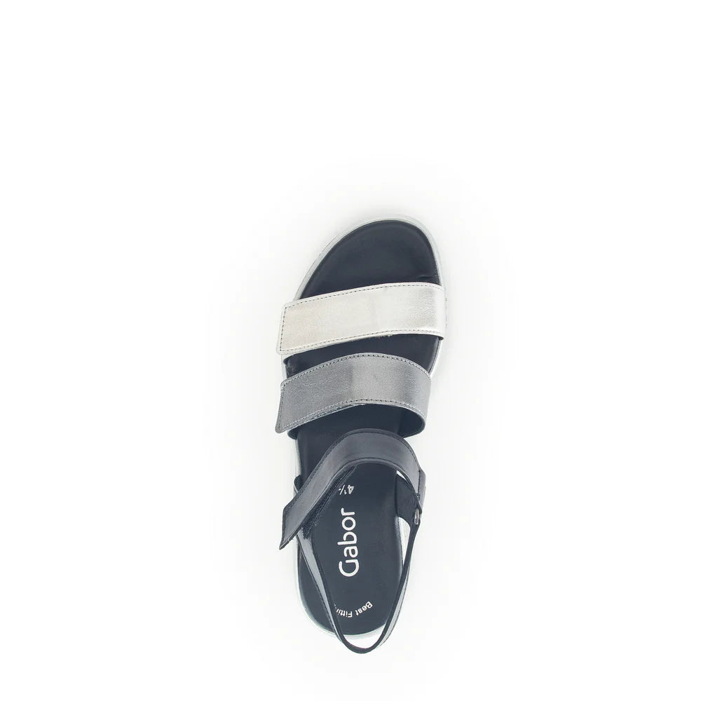 GABOR PLATFORM SANDAL IN SILVER/ STONE