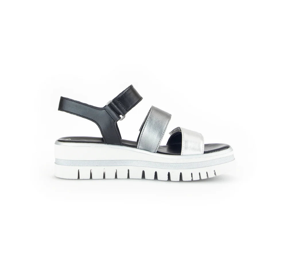 GABOR PLATFORM SANDAL IN SILVER/ STONE