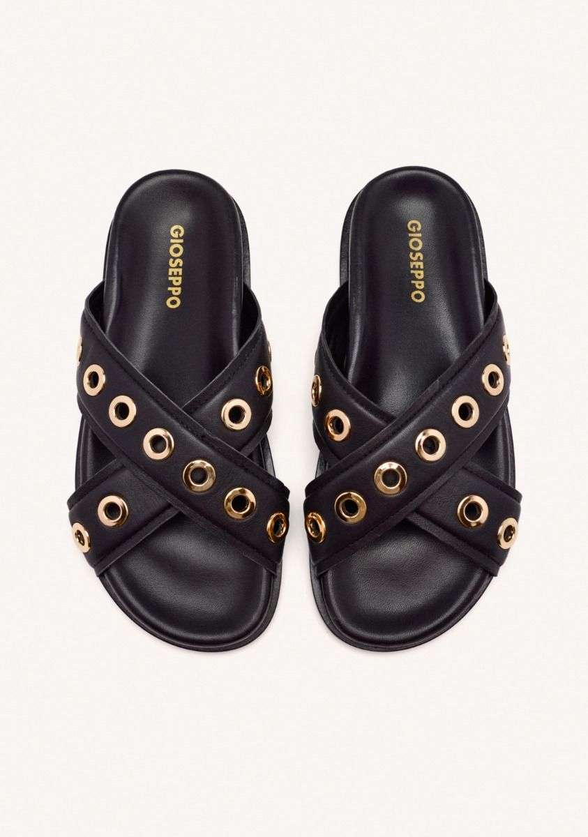 GIOSEPPO LEATHER STUDDED SANDAL IN BLACK