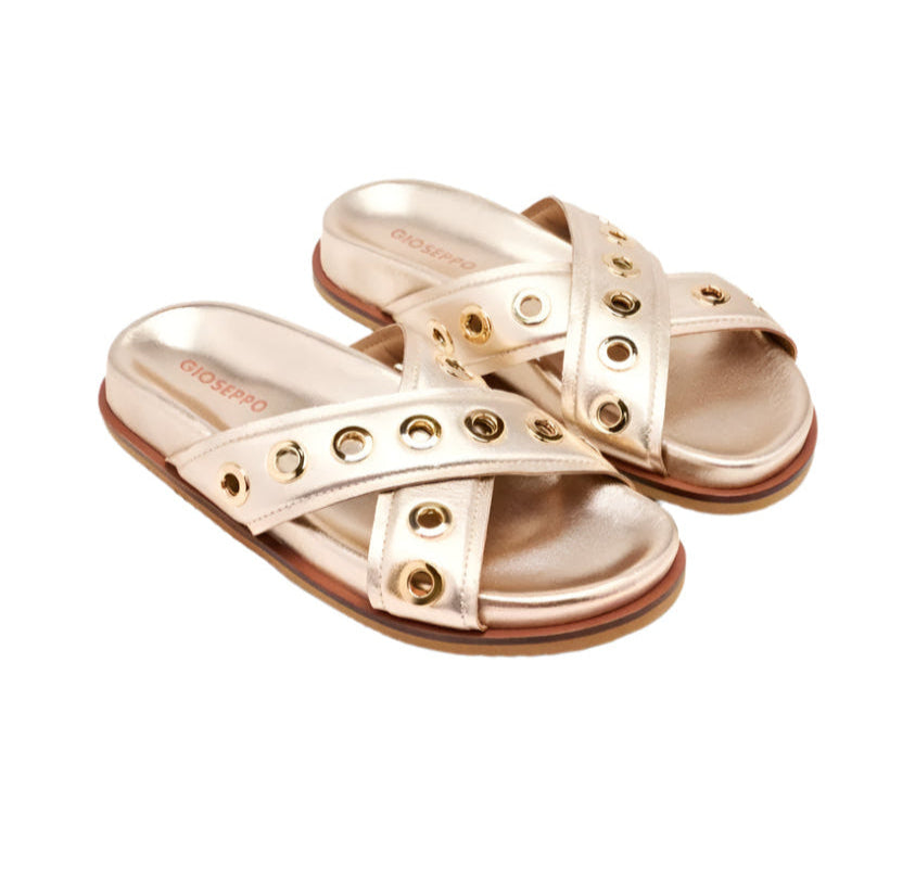 GIOSEPPO LEATHER STUDDED SANDAL IN GOLD