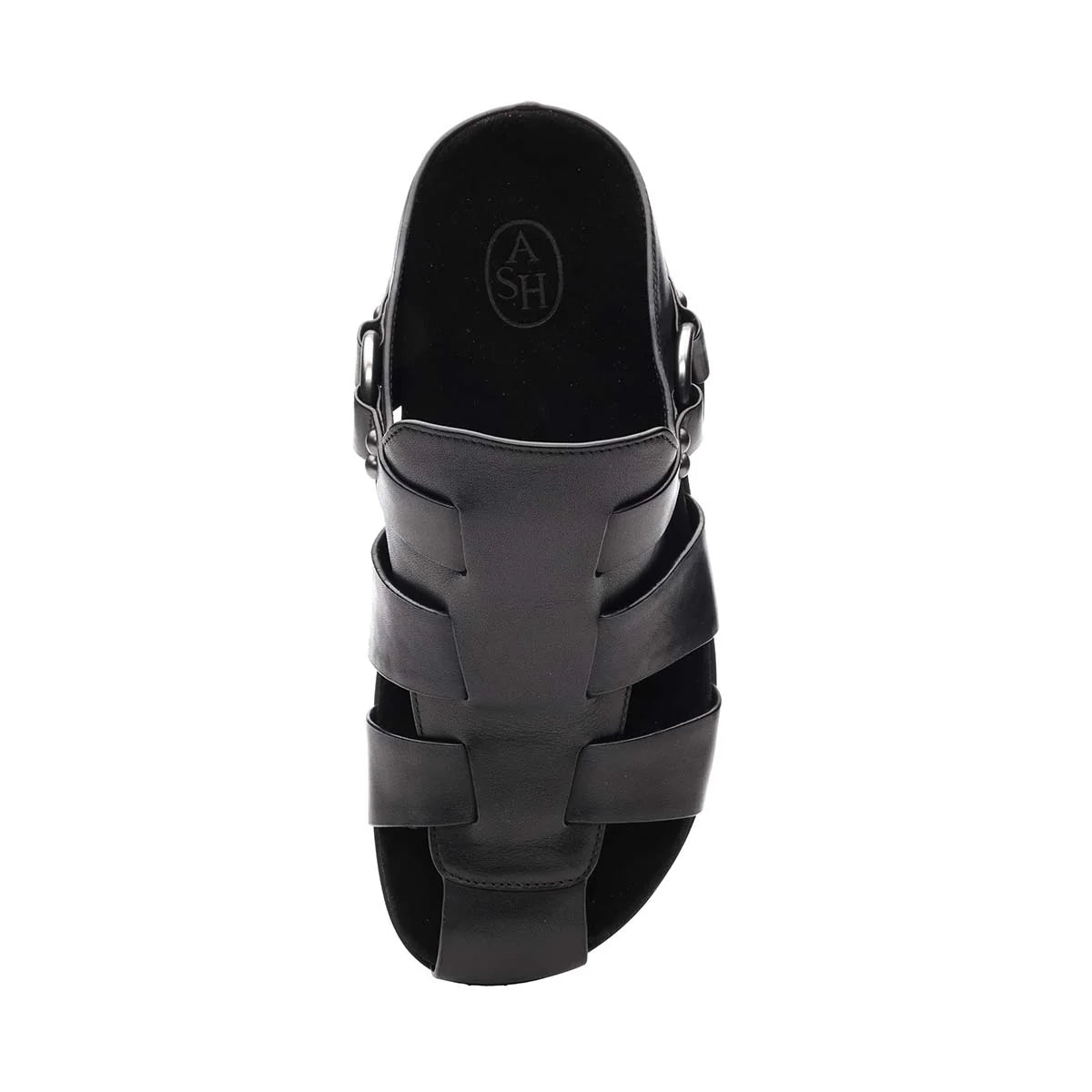 ASH TERRY LEATHER FISHERMAN FOOTBED SANDAL IN BLACK