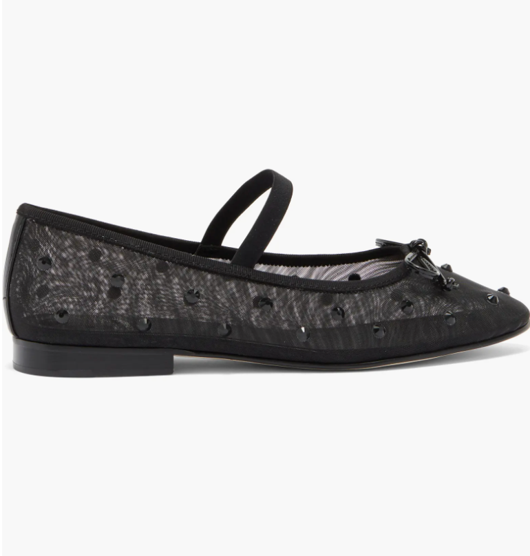 JEFFREY CAMPBELL RELEVE CRYSTAL EMBELLISHED FLATS IN BLACK MESH