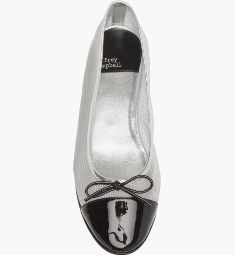 JEFFREY CAMPBELL RELEVE BALLET FLAT IN SILVER/BLACK