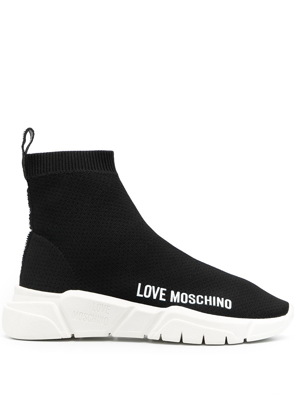 LOVE MOSCHINO LOGO PRINT SLIP ON SNEAKER IN BLACK