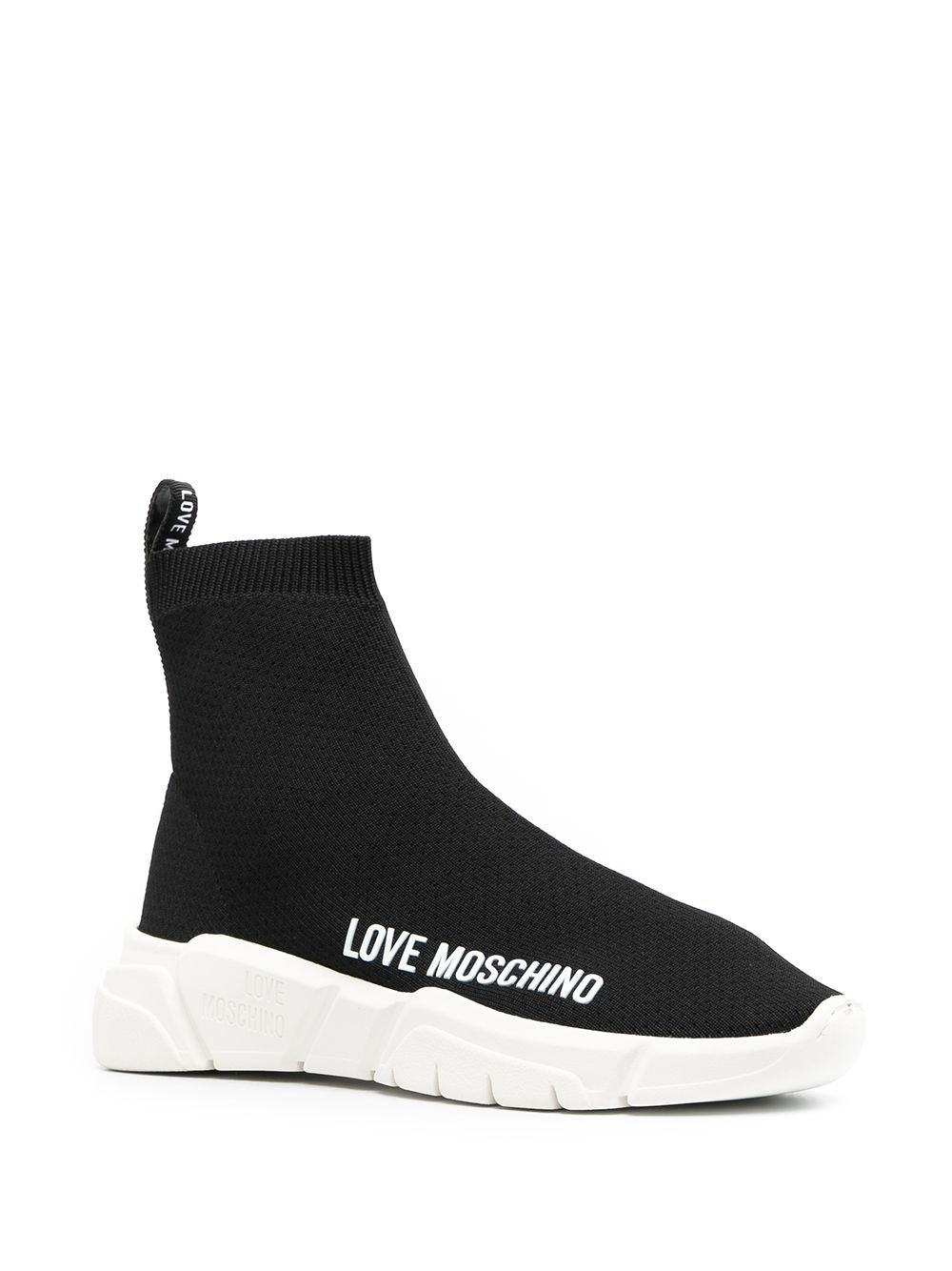 LOVE MOSCHINO LOGO PRINT SLIP ON SNEAKER IN BLACK