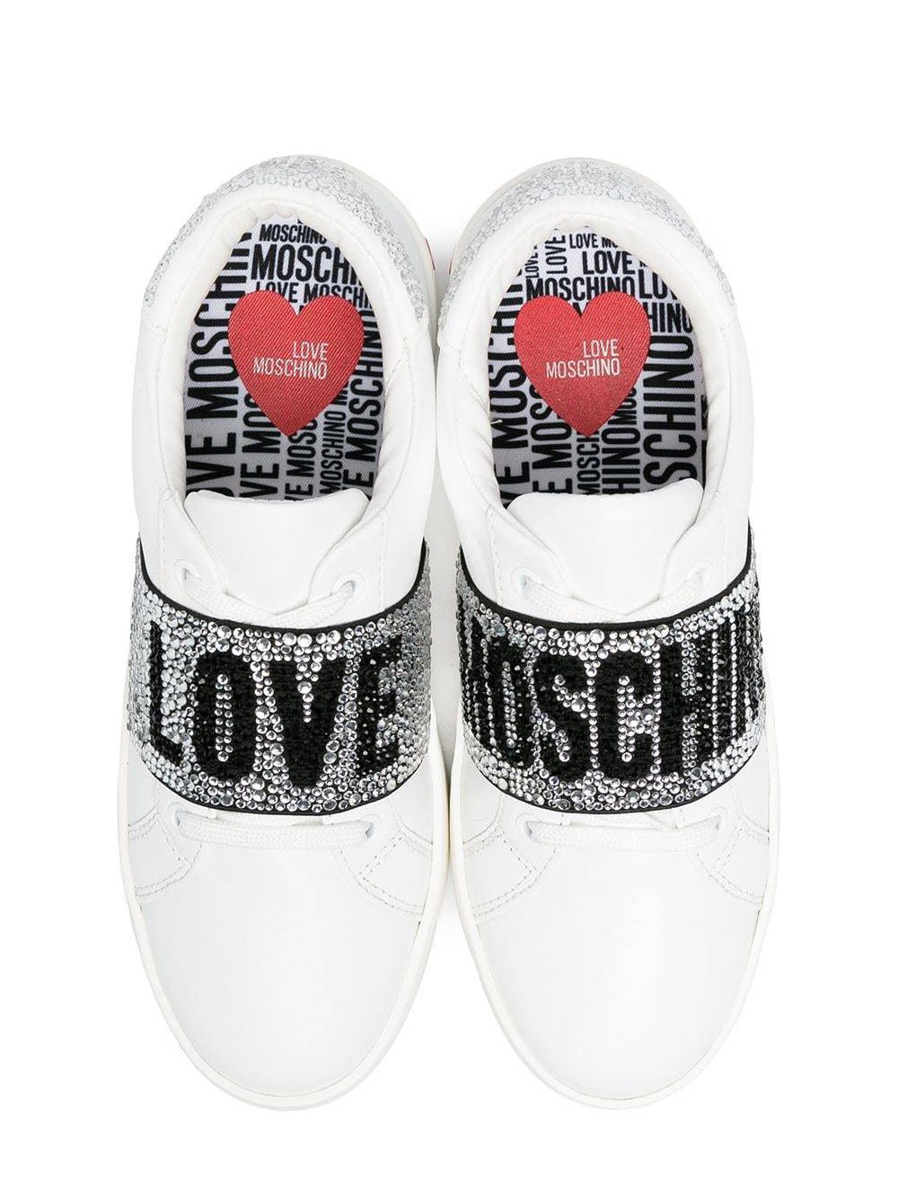 LOVE MOSCHINO WHITE CRYSTAL LOGO SNEAKER