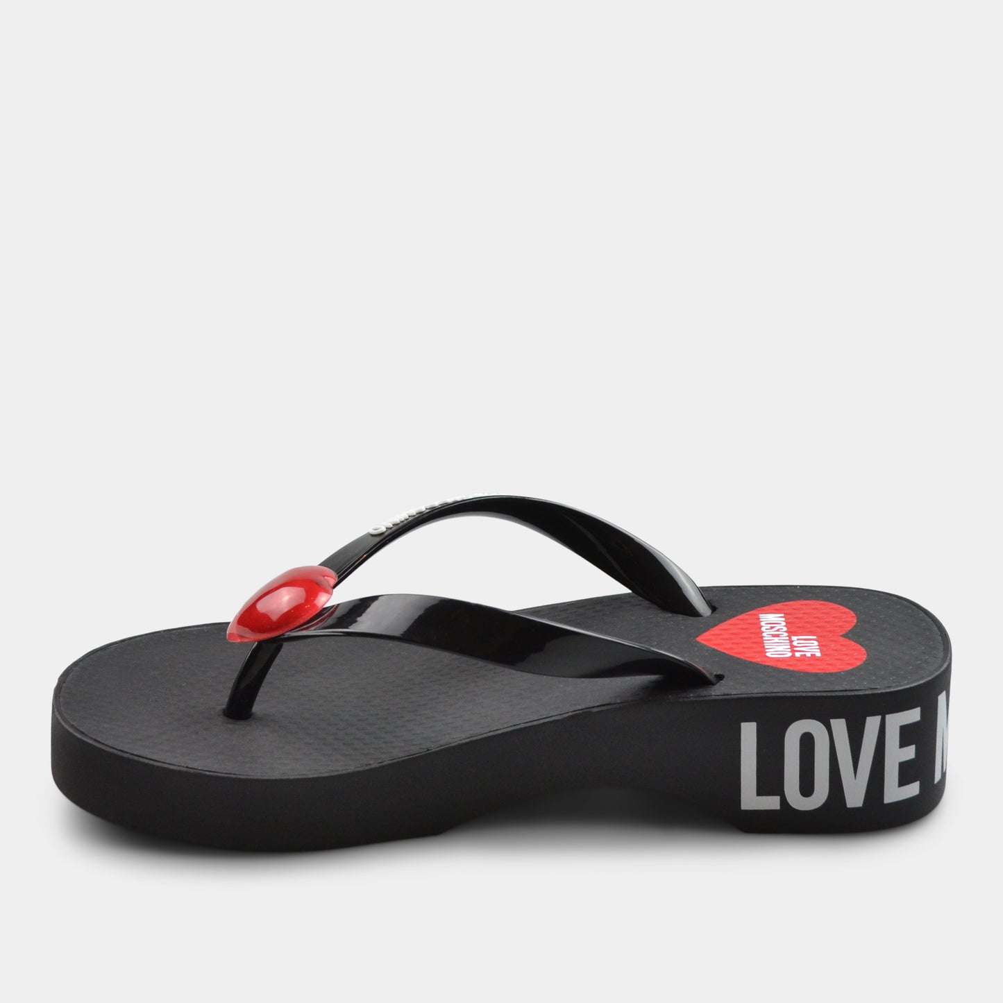 LOVE MOSCHINO LOW HEEL FLIP FLOPS IN BLACK