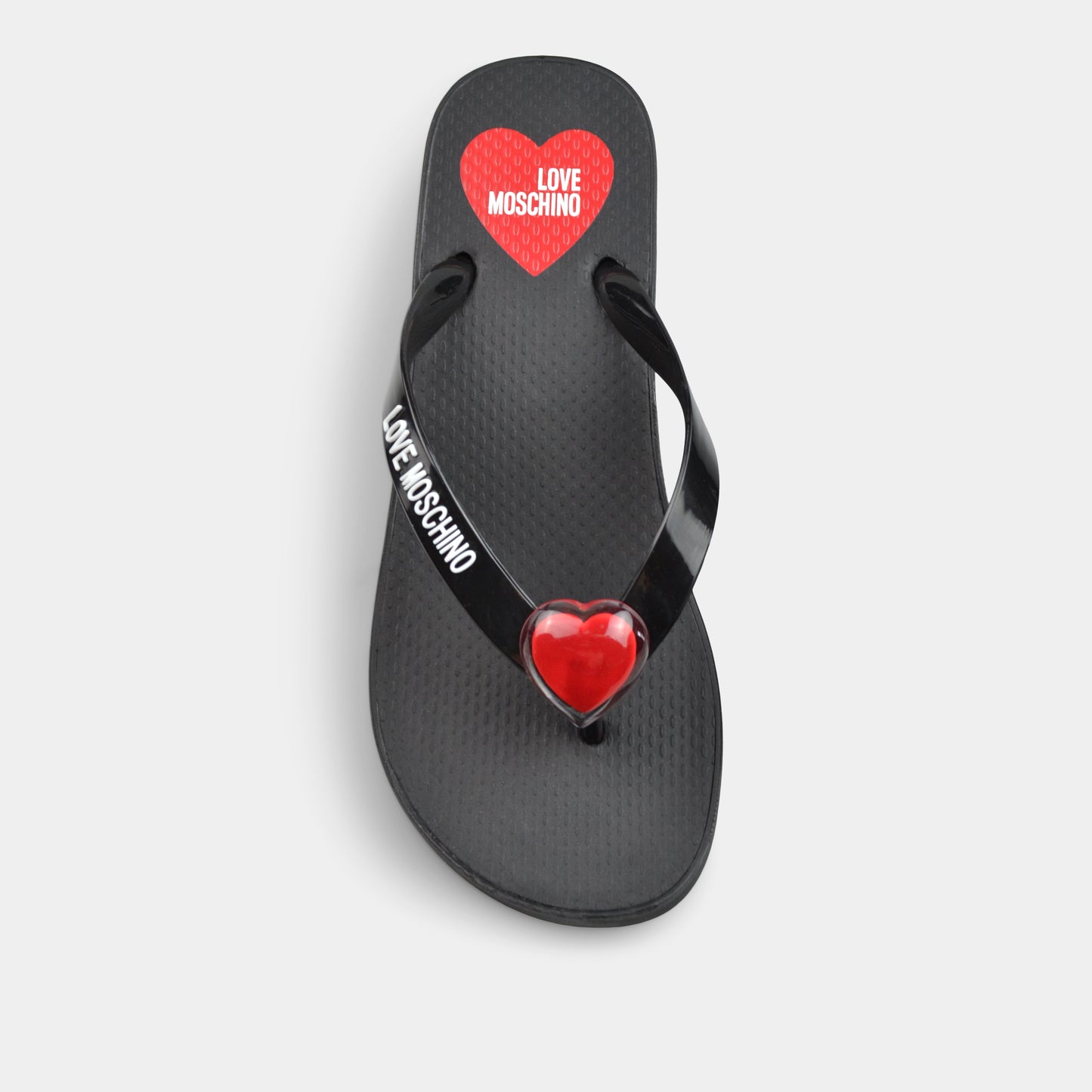 LOVE MOSCHINO LOW HEEL FLIP FLOPS IN BLACK