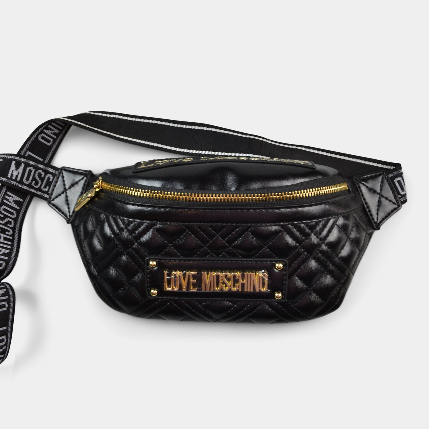 LOVE MOSCHINO QUILTED WAIST BAG WITH LOGO IN BLACK