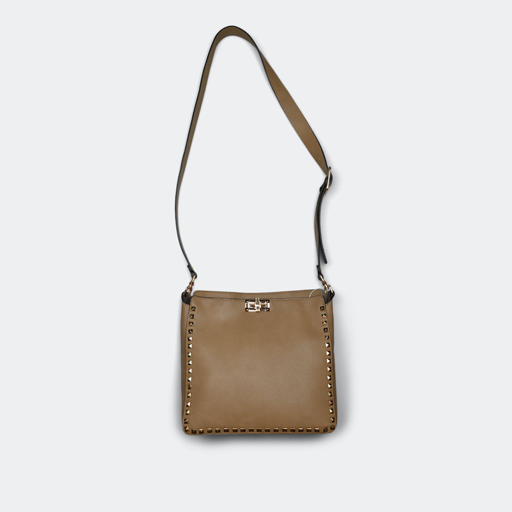 FASHION BY A STEP ABOVE BEIGE SIDE BAG WITH STUDS