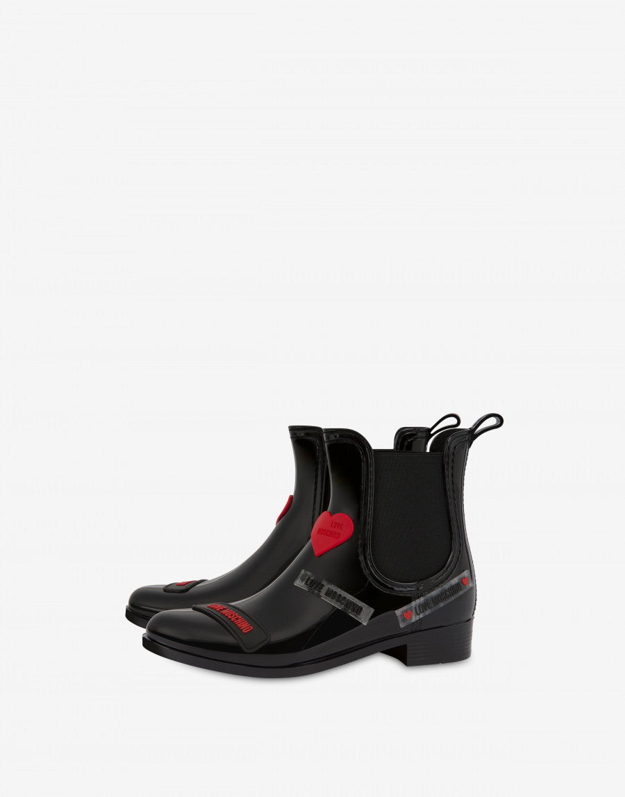 LOVE MOSCHINO RAIN ANKLE BOOTS LOVE TAG IN BLACK