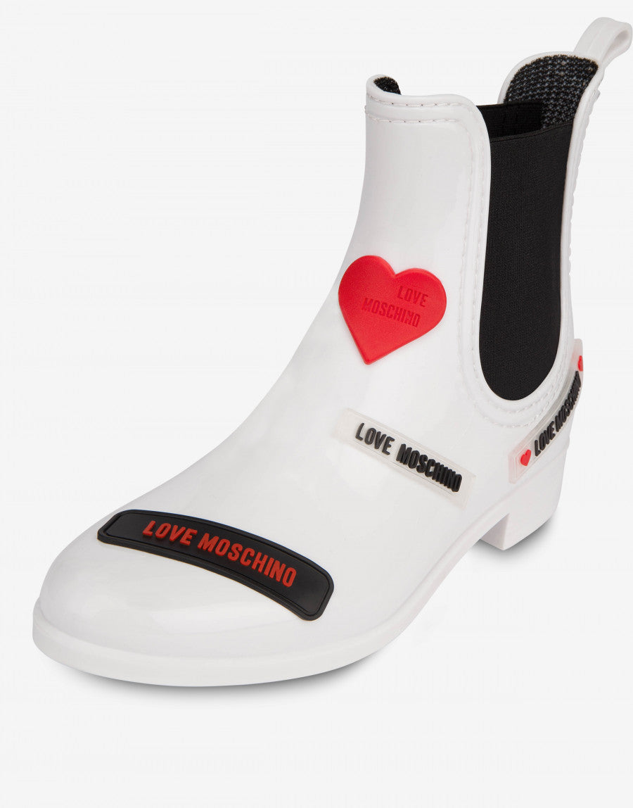 LOVE MOSCHINO RAIN ANKLE BOOTS LOVE TAG IN WHITE