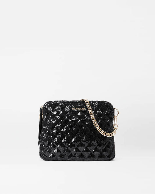 MZ WALLACE QUILTED MADISON CROSSBODY IN BLACK SEQUIN