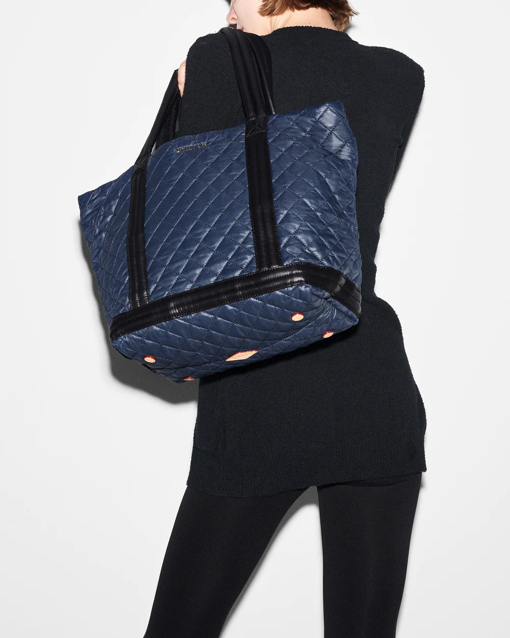 MZ WALLACE MEDIUM EMPIRE TOTE IN NAVY AND BLACK