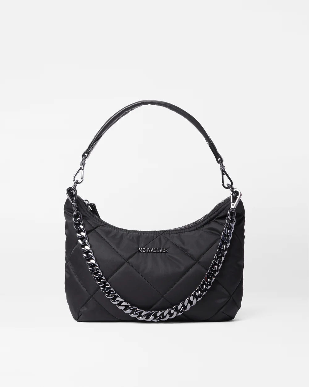 MZ WALLACE QUILTED SMALL MADISON SHOULDER BAG IN BLACK REC