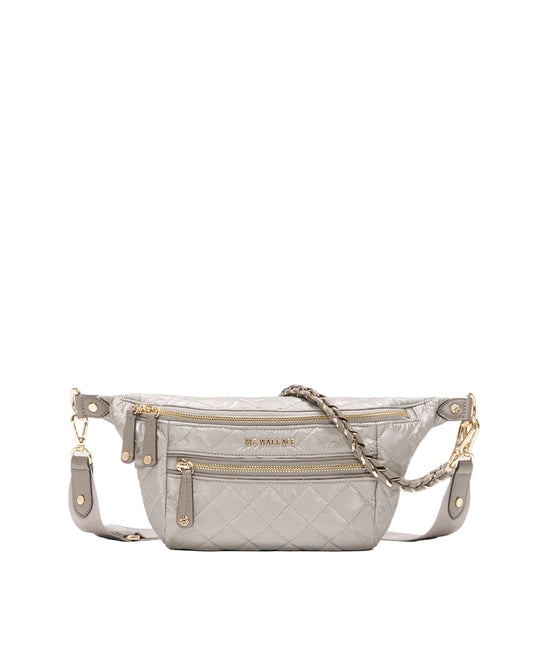 MZ WALLACE SMALL CROSBY SLING BAG IN PEARL METALLIC