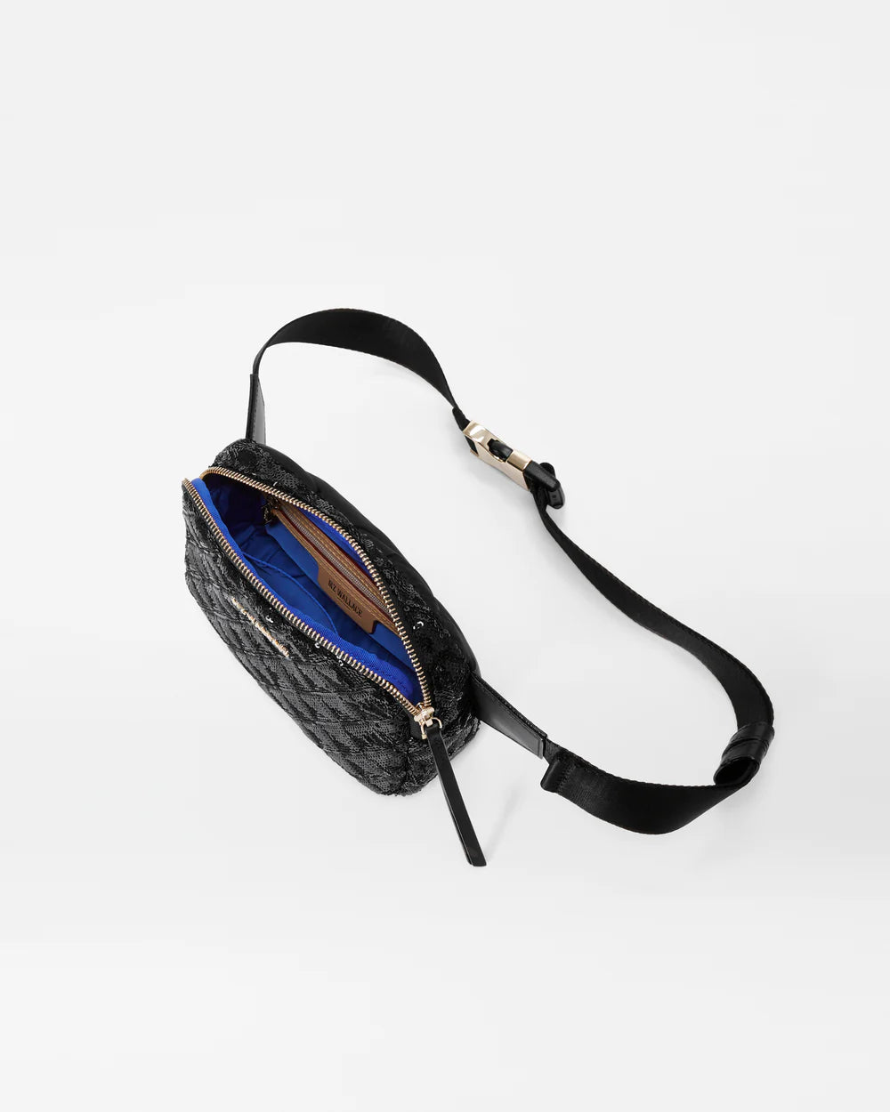 MZ WALLACE QUILTED MADISON BELT BAG IN BLACK SEQUIN