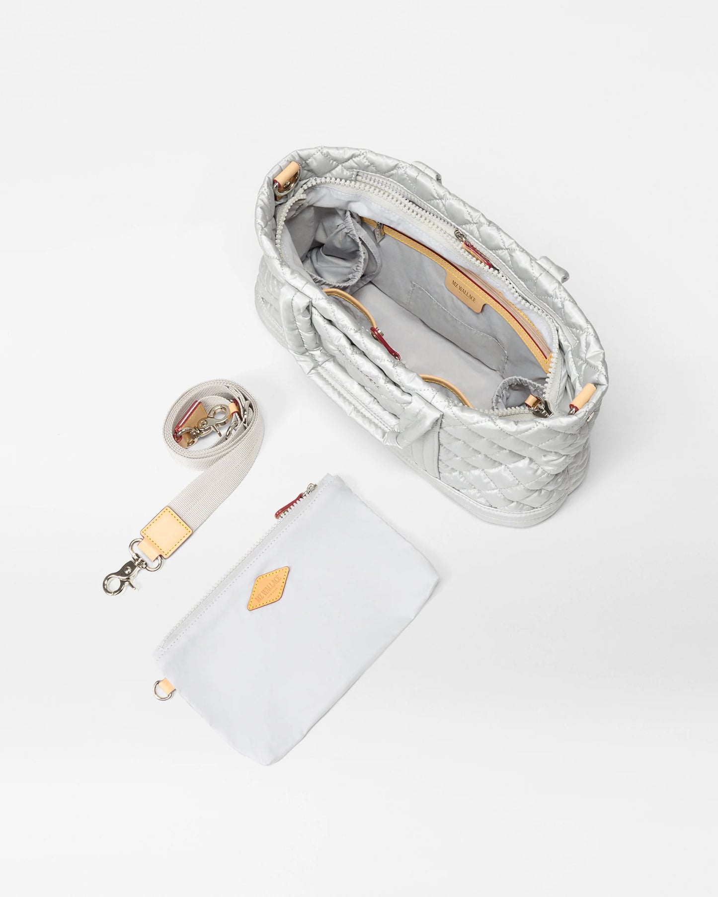 MZ WALLACE UTILITY CROSSBODY IN METALLIC OYSTER