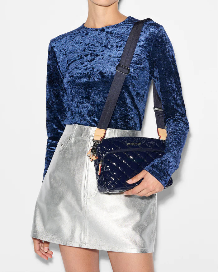 MZ WALLACE SMALL METRO CAMERA BAG IN NAVY LACQUER