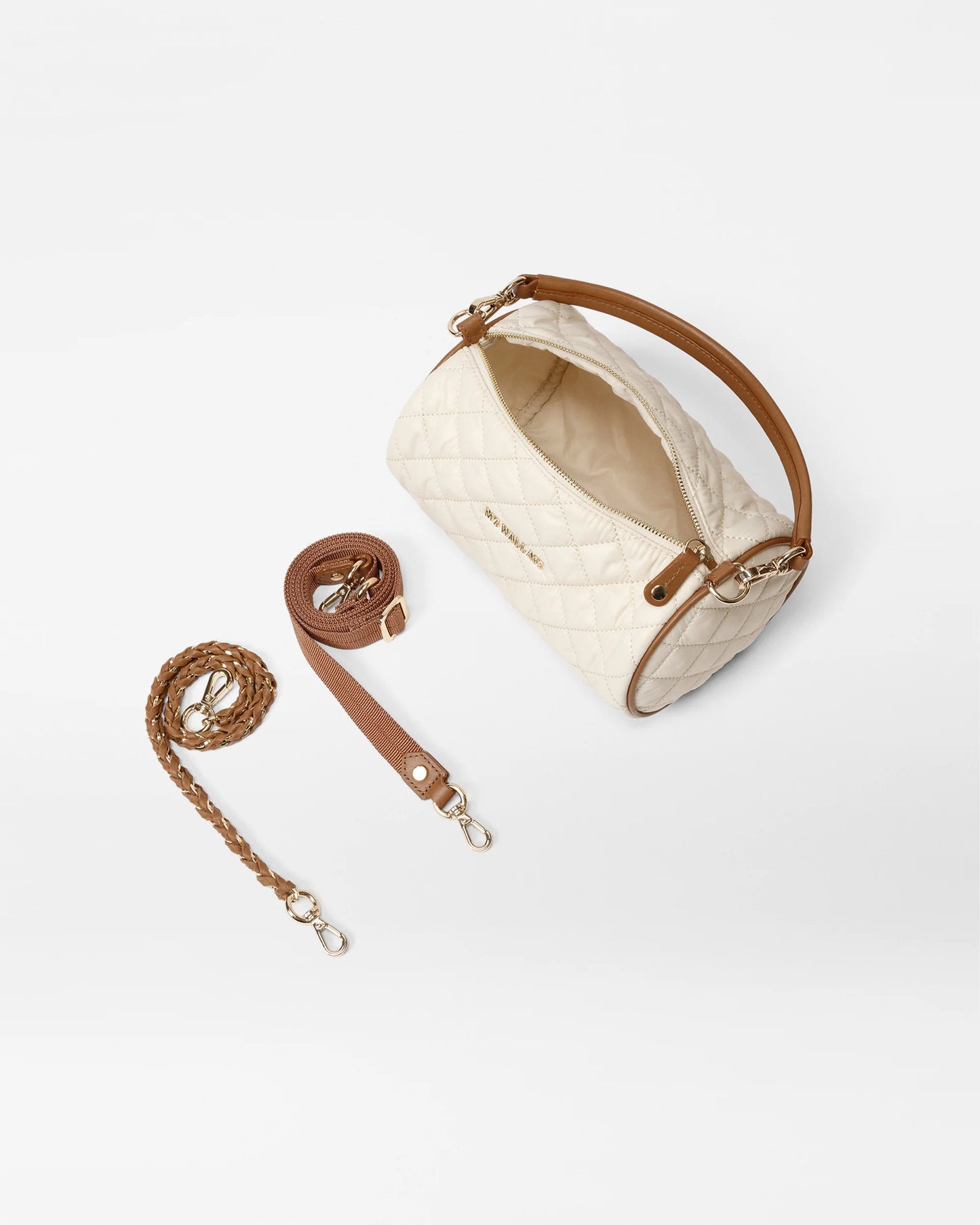 MZ WALLACE CROSBY BARREL CROSSBODY IN SANDSHELL WITH BROWN