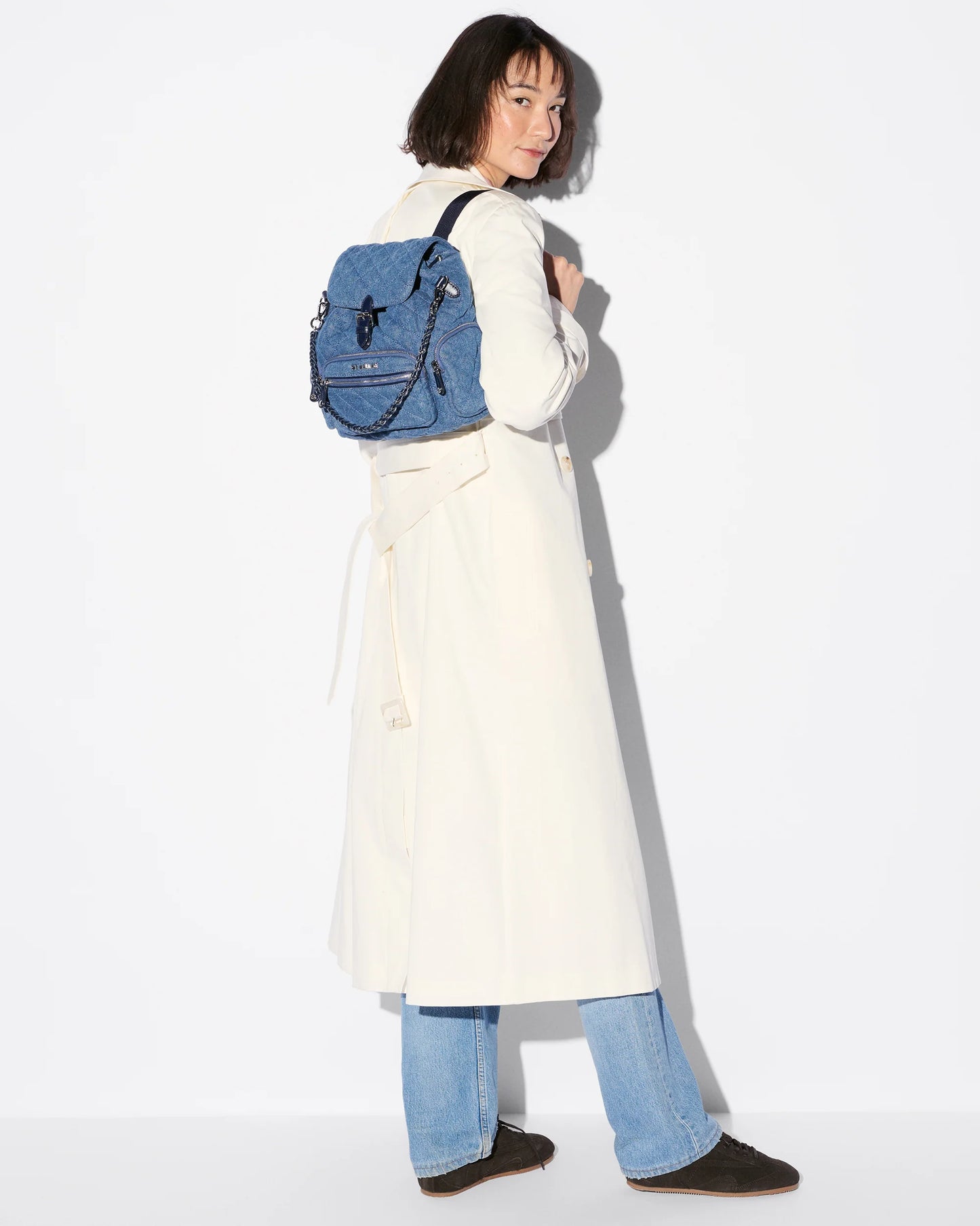 MZ WALLACE MINI CROSBY BACKPACK IN TRUE BLUE DENIM