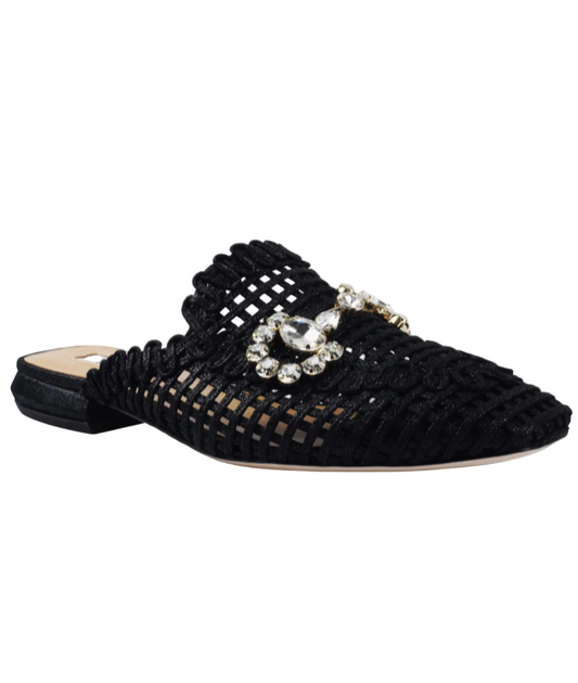 METALLIC LOAFER SLIDE IN BLACK