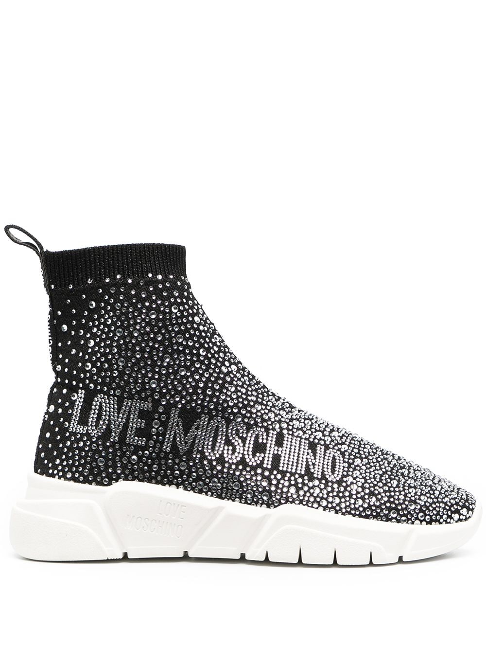 LOVE MOSCHINO CRYSTAL EMBELLISHED SLIP ON SNEAKERS