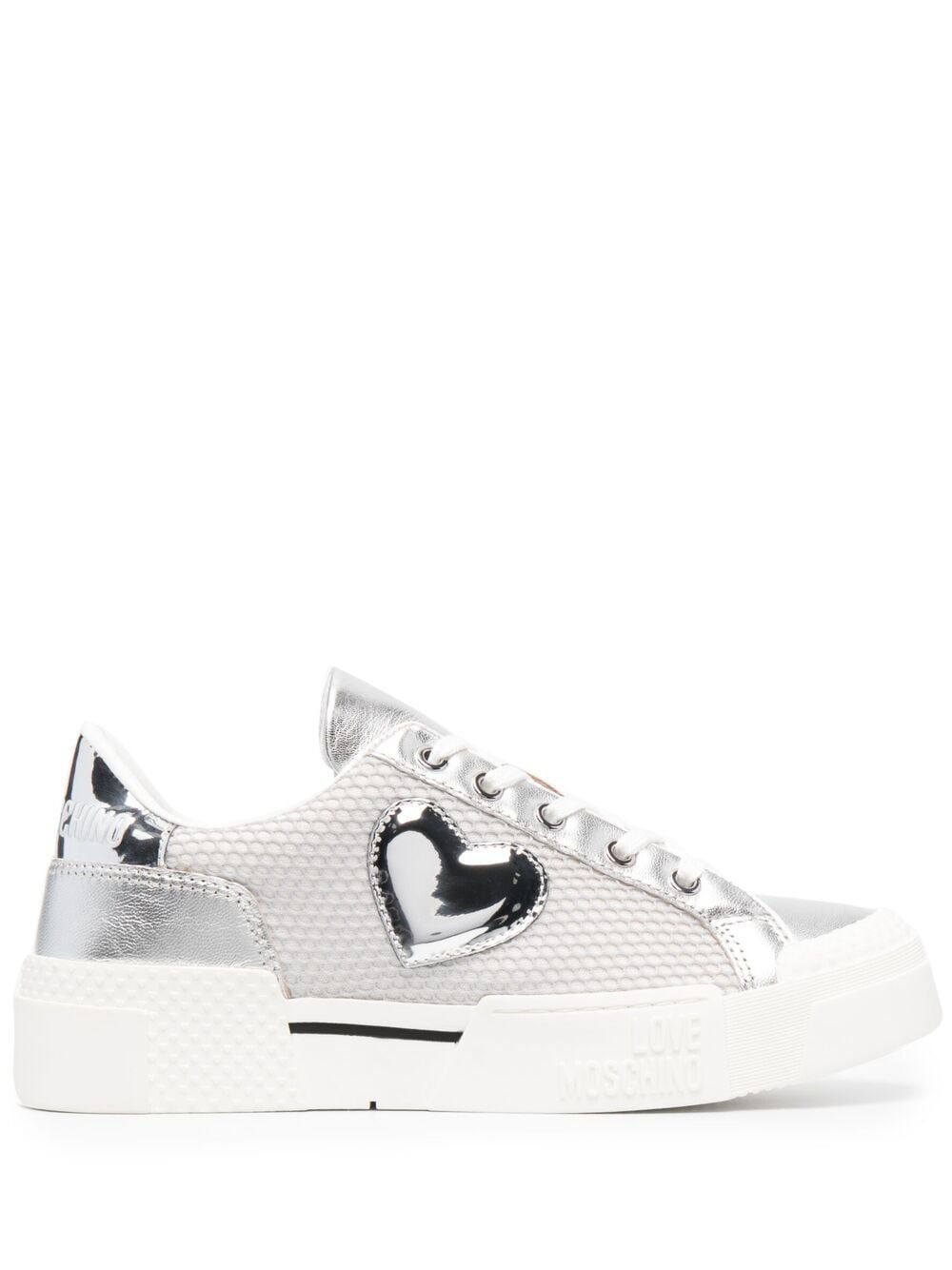 LOVE MOSCHINO SILVER SIDE HEART PATCH SNEAKER