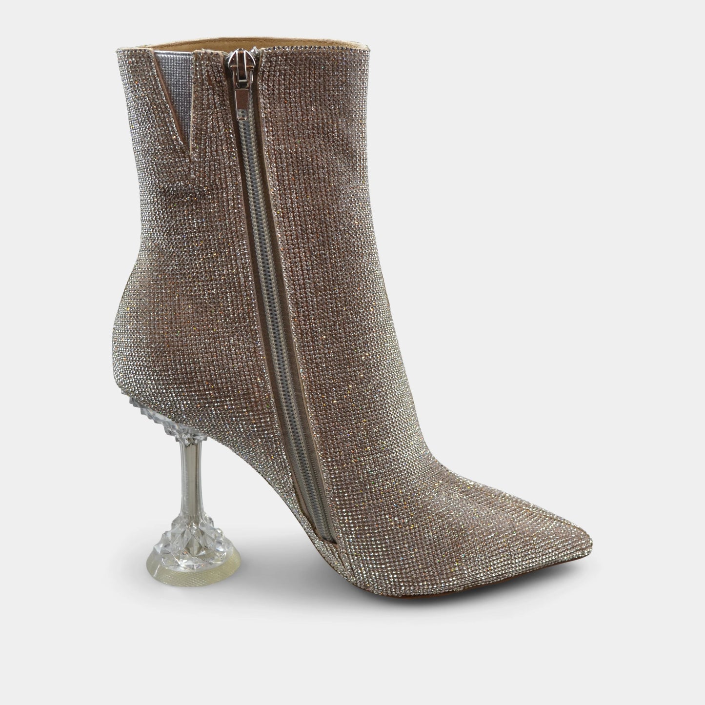 JEFFREY CAMPBELL ENTITY ANKLE HEEL BOOTIE IN SILVER