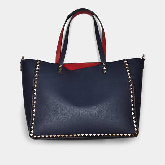 FASHION BY A STEP ABOVE BLUE TOTE WITH STUDS