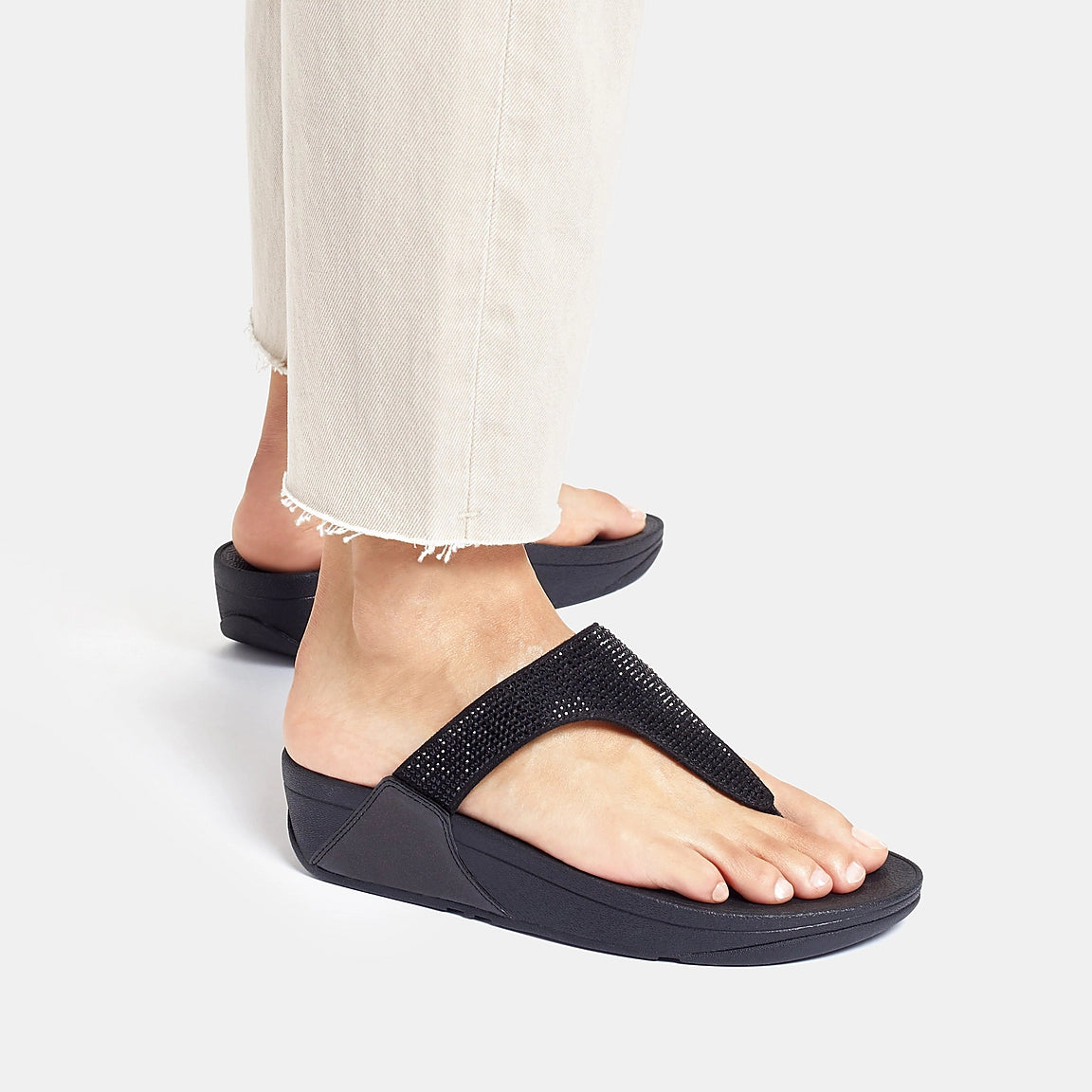 FITFLOP LULU SANDAL IN BLACK WITH GEMS