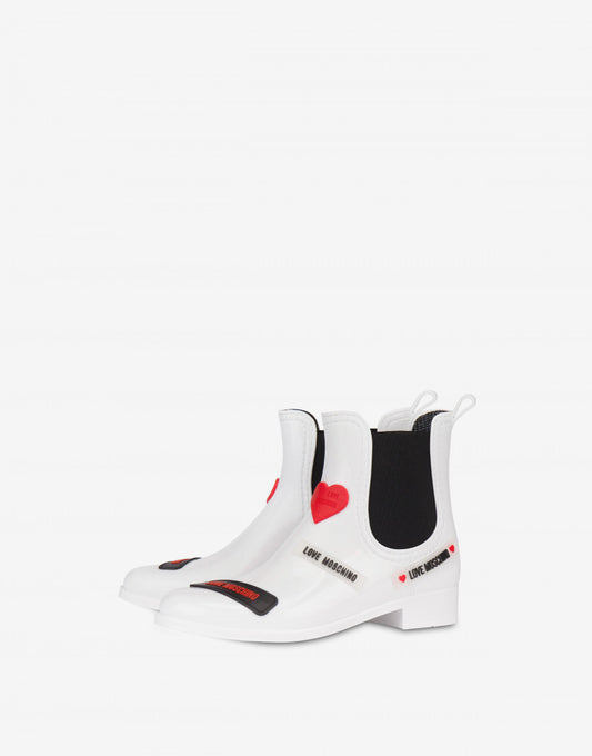 LOVE MOSCHINO RAIN ANKLE BOOTS LOVE TAG IN WHITE