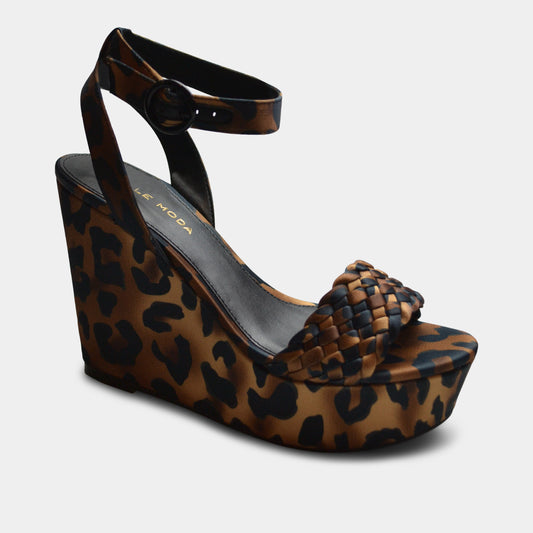 Randi Leopard & Woven Strap Wedge Sandals
